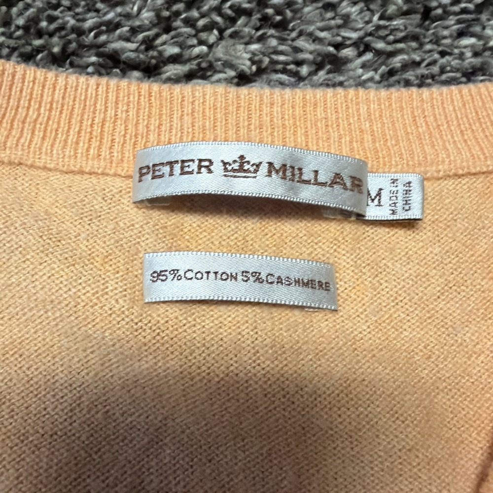 Peter Millar Sweater Mens Medium Peach V Neck Cotton Cashmere Blend‎ Golf Preppy - Picture 3 of 5